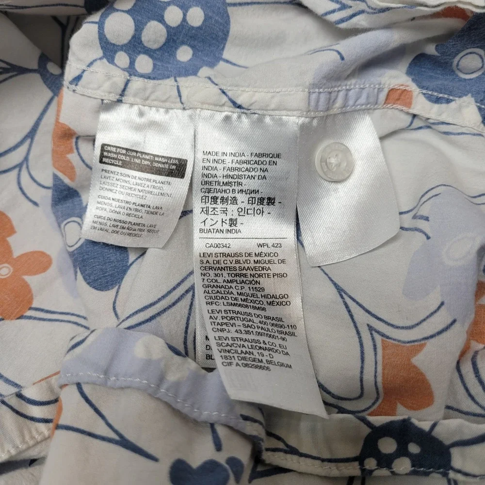 Levis Floral Button Down Shirt Mens 5XL White Blue Relaxed Fit Short Sleeve EXCL